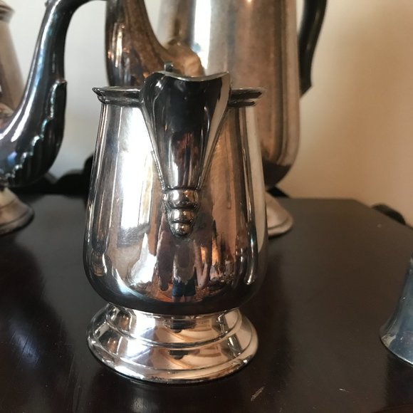 Antique Patinated Pure Silver Plated 5 Pc Tea Set w/ Black Wood Handle - Picture 12 of 15